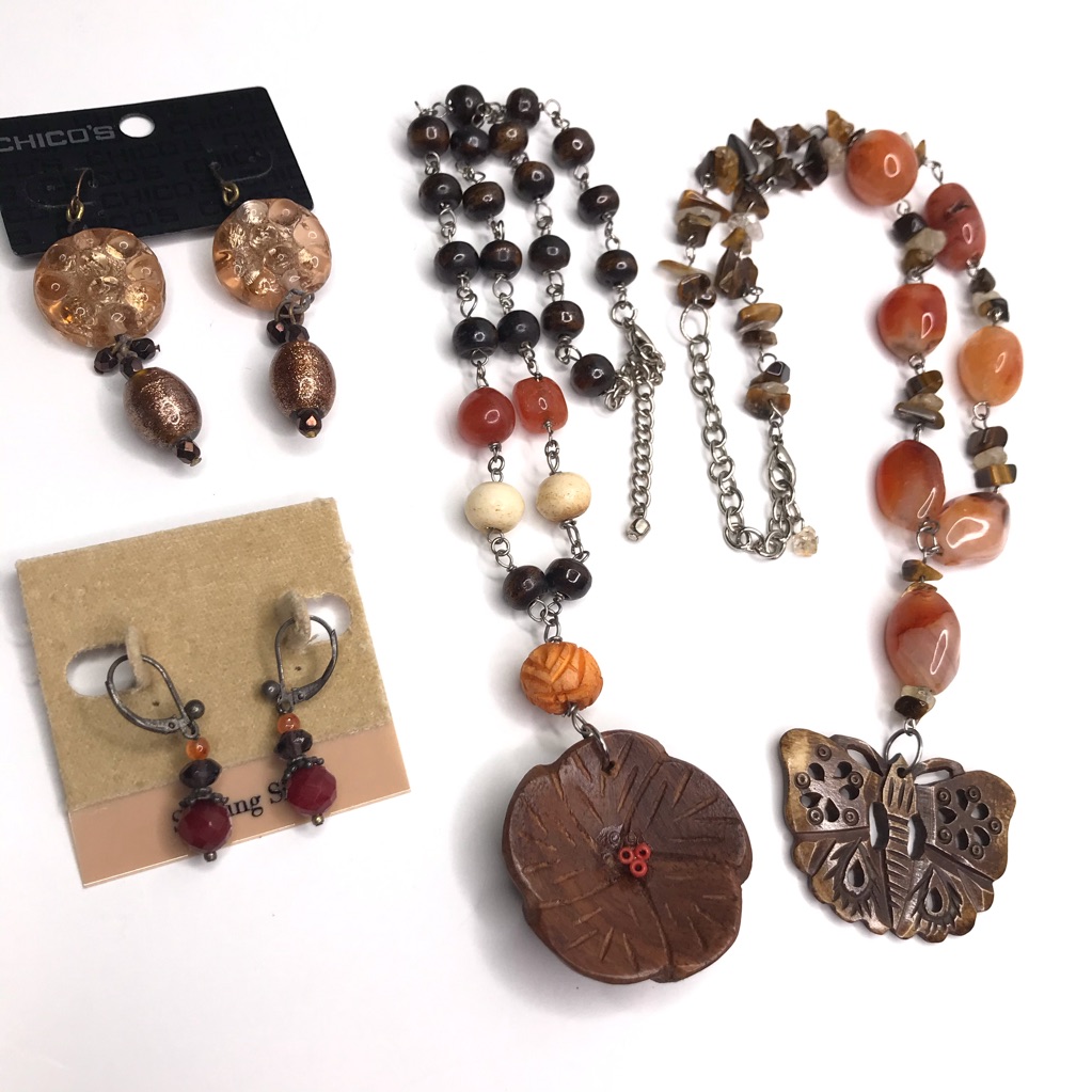 Lot (4) Necklaces And Earrings Fall Earthtones